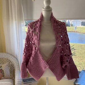 Pink knit sweater shawl crop jacket shrug cozy comfortable